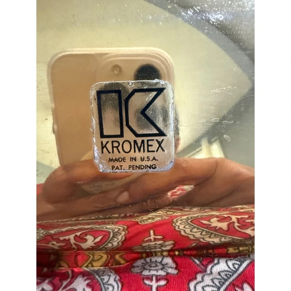 Vintage Kromex Brass Tone Serving Tray Mid Century Modern Scrolled Handles USA